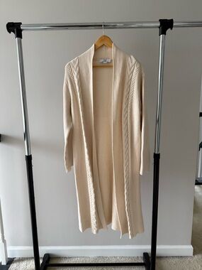 🔴 Spring Red Dot Flash Sale Magaschoni Long Cream CableTrim Open-Front Cardigan